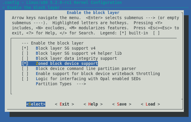 opções de configuração do kernel do Linux